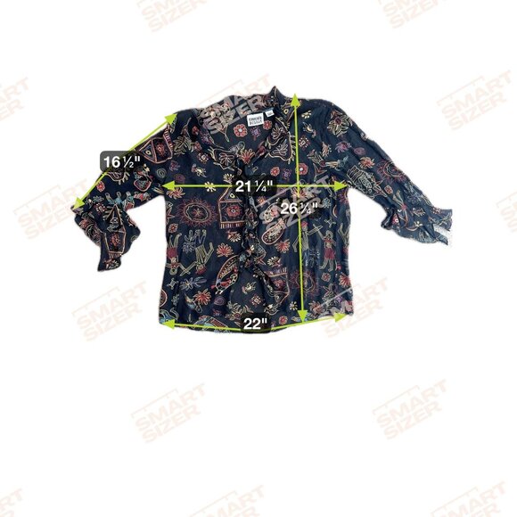 Chicos Silk Artsy Top Womens Size L Novelty Abstract Boho Ruffled Art Button Vtg - Picture 2 of 6